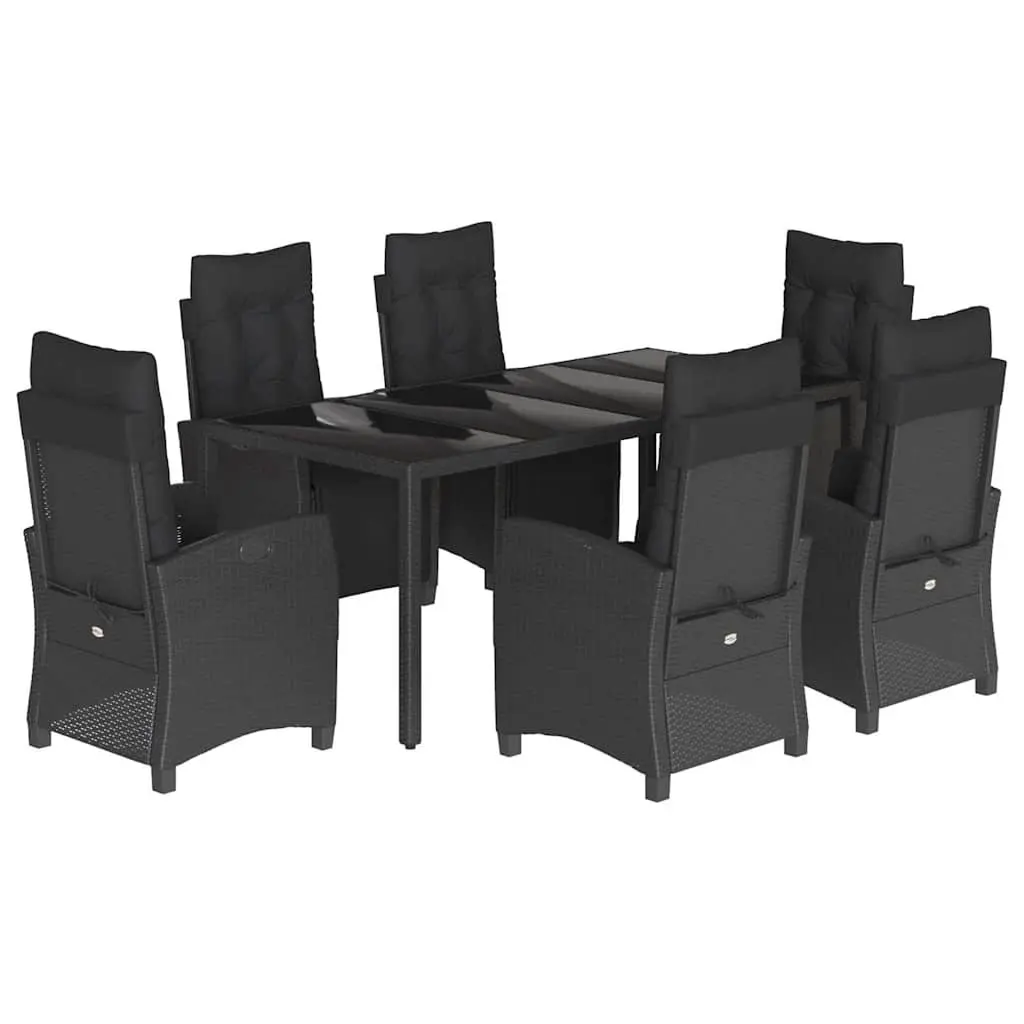7 Piece Garden Dining Set Outdoor Furniture Cushions Black Poly Rattan