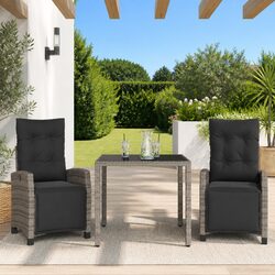Outdoor Dining Set 3 Piece Garden Furniture Grey Poly Rattan with Cushions