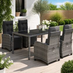 Garden Dining Set 5 Piece Outdoor Furniture Grey Poly Rattan with Cushions
