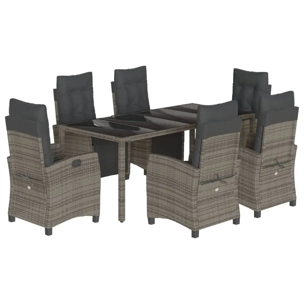 7 Piece Outdoor Garden Dining Set Grey Poly Rattan Table Chairs Cushions Patio