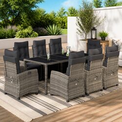 Garden Dining Set 9 Piece Outdoor Furniture Grey Poly Rattan with Cushions