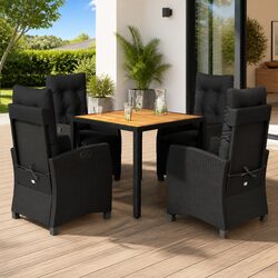 Outdoor Garden Dining Set 5 Piece Black PE Rattan Chairs Table Cushions Patio