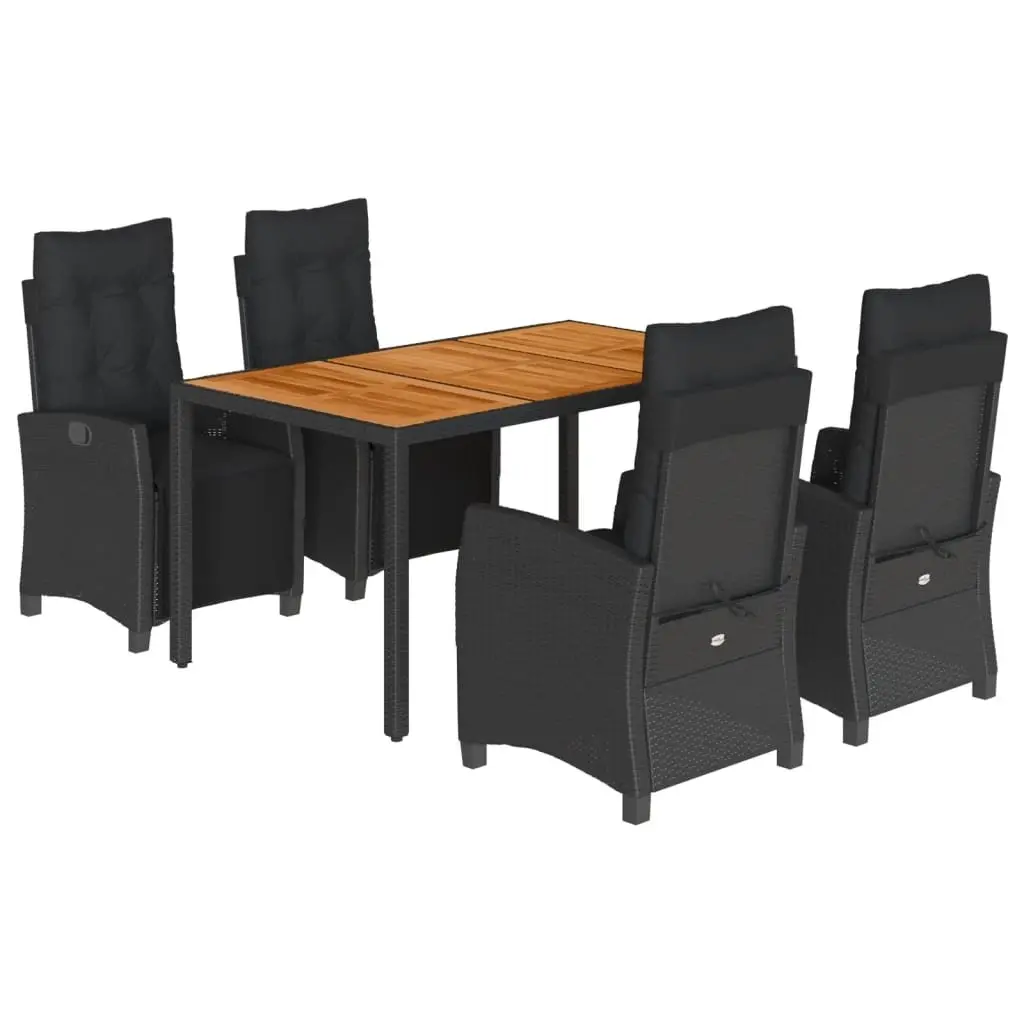 5 Piece Outdoor Garden Dining Set Black Poly Rattan Chair Table Cushions