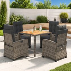 Outdoor Dining Set 5 Piece Garden Furniture Grey Poly Rattan Chairs Table