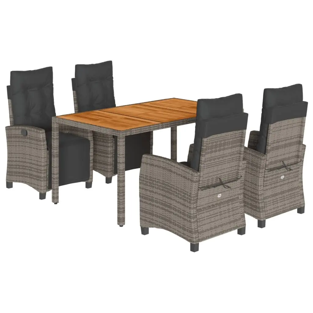 Garden Dining Set 5 Piece Outdoor Furniture Grey Poly Rattan with Cushions