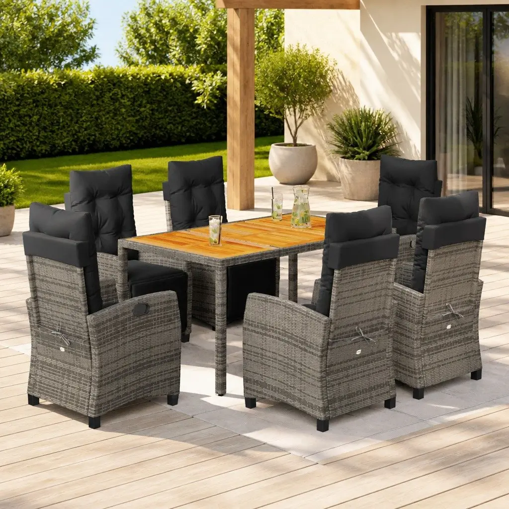 Outdoor Dining Set 7 Piece Garden Furniture Grey Poly Rattan with Cushions