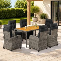 Outdoor Dining Set 7 Piece Garden Furniture Grey Poly Rattan with Cushions