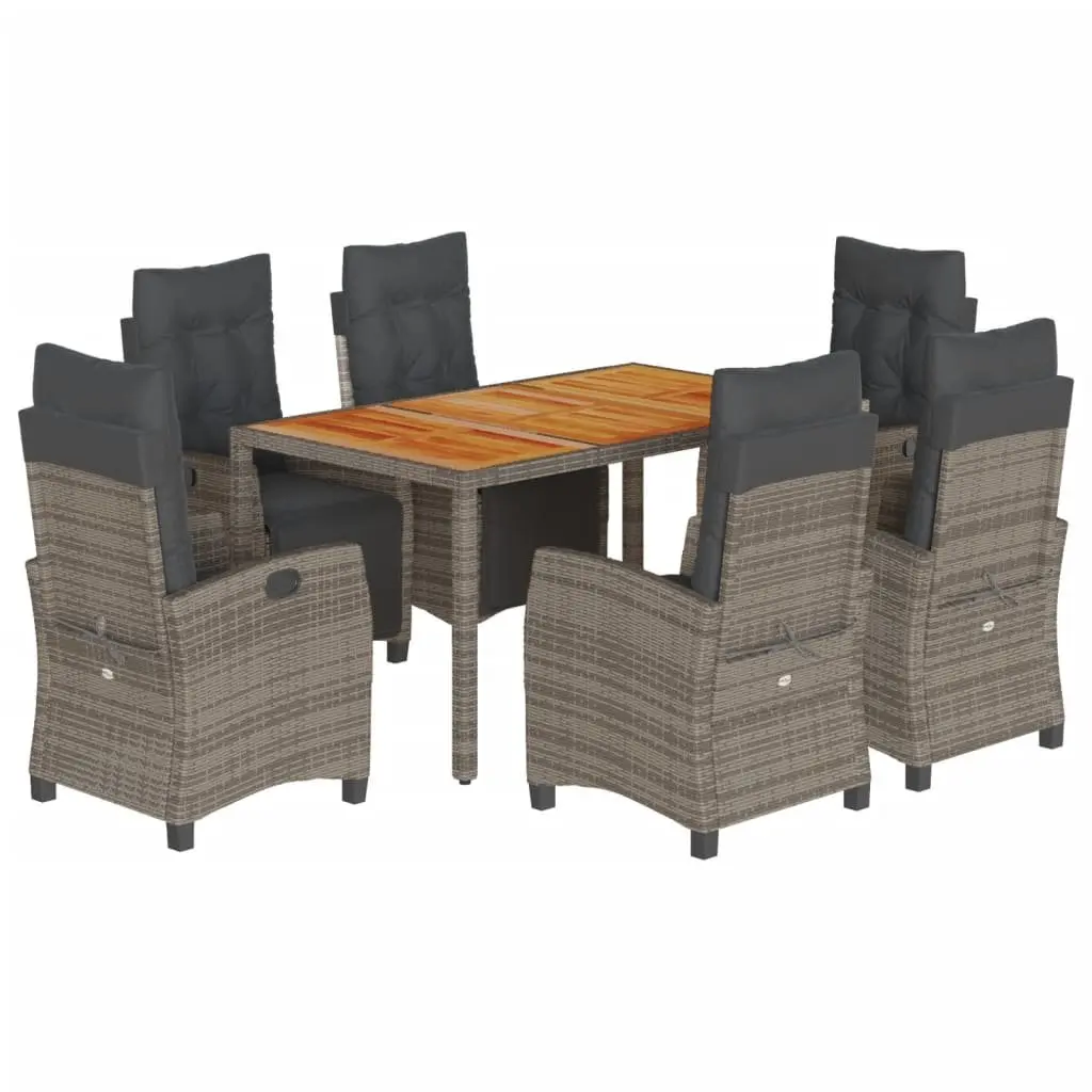 Outdoor Dining Set 7 Piece Garden Furniture Grey Poly Rattan with Cushions