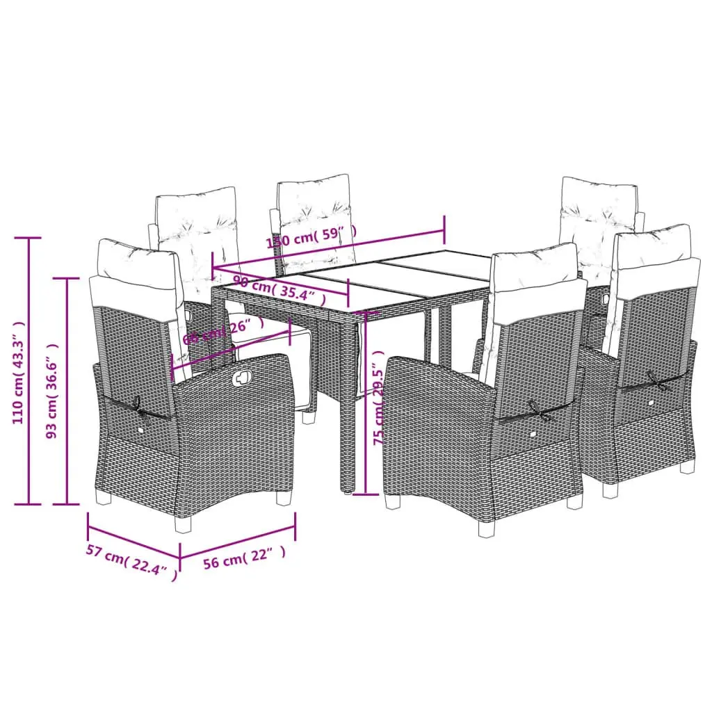 Outdoor Dining Set 7 Piece Garden Furniture Grey Poly Rattan with Cushions