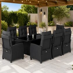 Garden Dining Set 9 Piece Outdoor Furniture Black Poly Rattan with Cushions