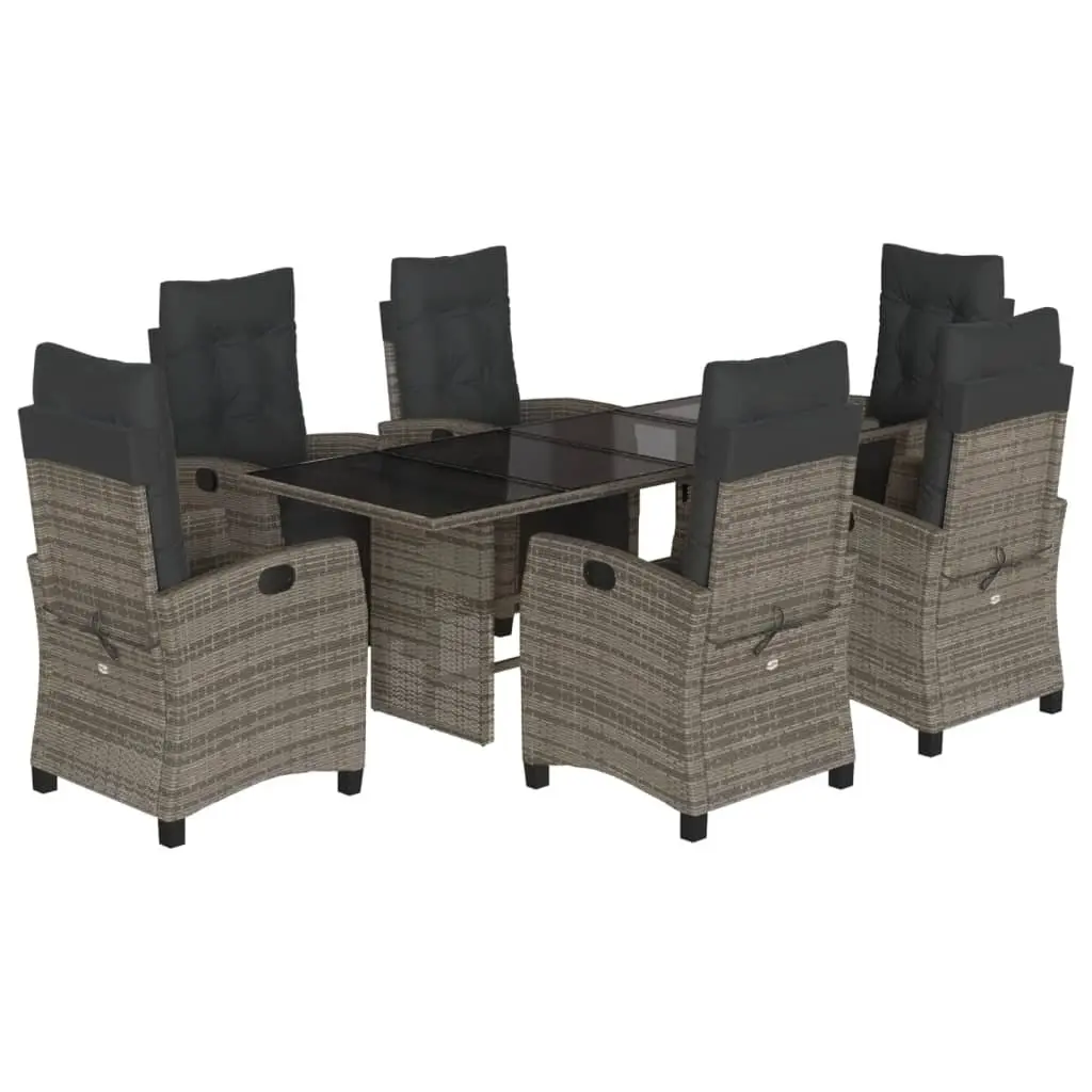 Outdoor Dining Set 7 Piece Garden Furniture Grey Poly Rattan with Cushions