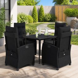 Outdoor Garden Dining Set 5 Piece Black Poly Rattan Furniture with Cushions