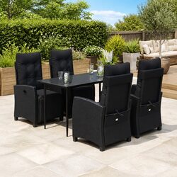 Garden Dining Set 5 Piece Outdoor Furniture Black Poly Rattan with Cushions