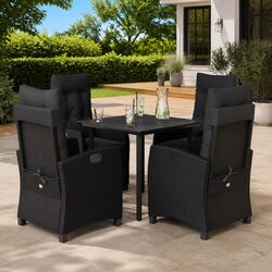 5 Piece Outdoor Garden Dining Set Poly Rattan Chairs Table with Cushions Black