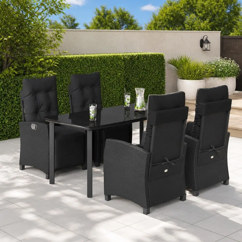 Outdoor Dining Set Adjustable Backrest 5 Piece Black Poly Rattan Table Chairs