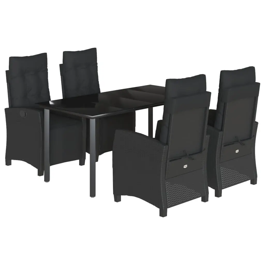 Outdoor Dining Set Adjustable Backrest 5 Piece Black Poly Rattan Table Chairs