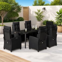 Garden Dining Set 7 Piece Outdoor Furniture Black Poly Rattan with Cushions