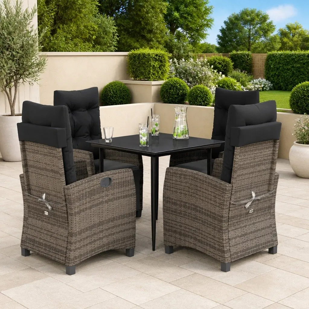 Garden Dining Set 5 Piece Outdoor Furniture Grey Poly Rattan with Cushions Patio