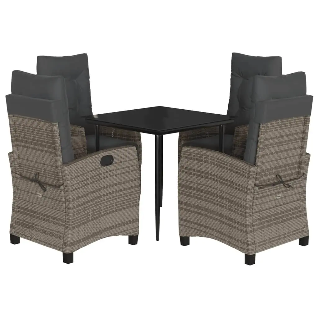 Garden Dining Set 5 Piece Outdoor Furniture Grey Poly Rattan with Cushions Patio