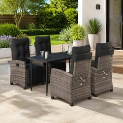 Garden Dining Set 5 Piece Outdoor Furniture Grey Poly Rattan with Cushions