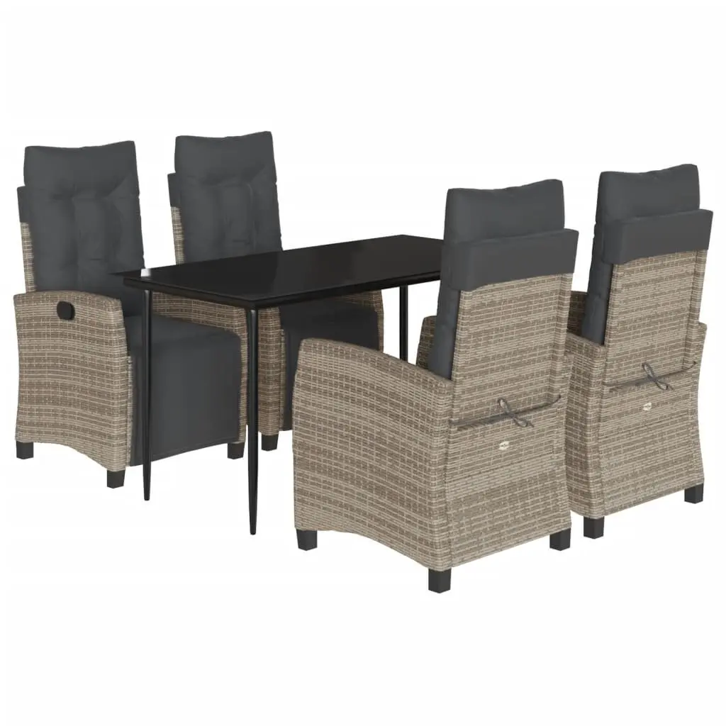 Garden Dining Set 5 Piece Outdoor Furniture Grey Poly Rattan with Cushions