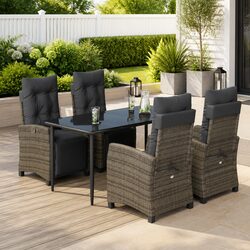 Garden Dining Set 5 Piece Outdoor Furniture Grey Poly Rattan Cushions Patio