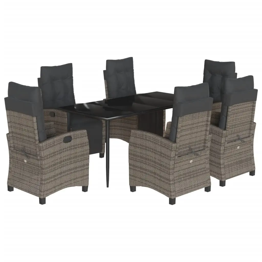 Outdoor Dining Set 7 Piece Garden Furniture Grey Poly Rattan with Cushions