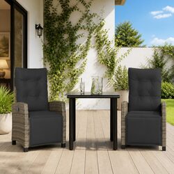 Garden Dining Set 3 Piece Outdoor Furniture Grey Poly Rattan Chairs Table