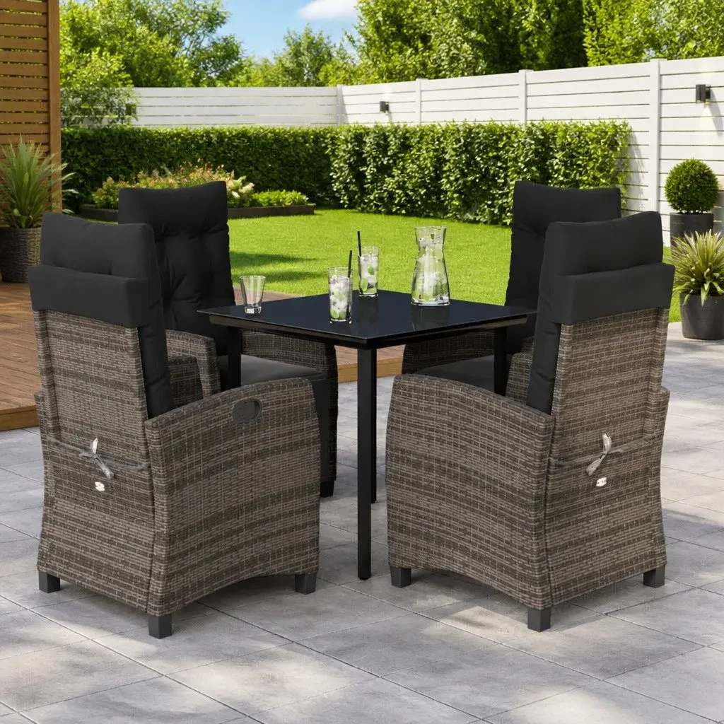 Garden Dining Set 5 Piece Outdoor Furniture Grey Poly Rattan with Cushions