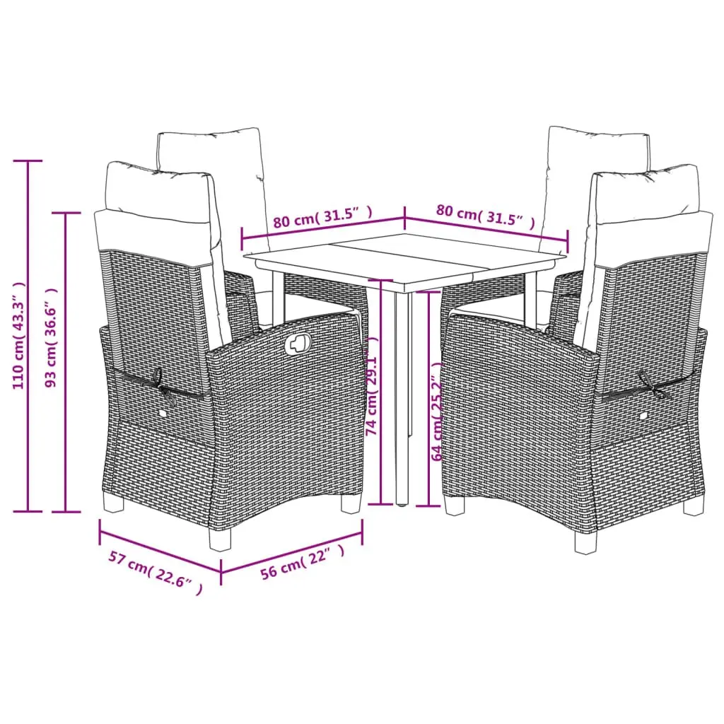 Garden Dining Set 5 Piece Outdoor Furniture Grey Poly Rattan with Cushions