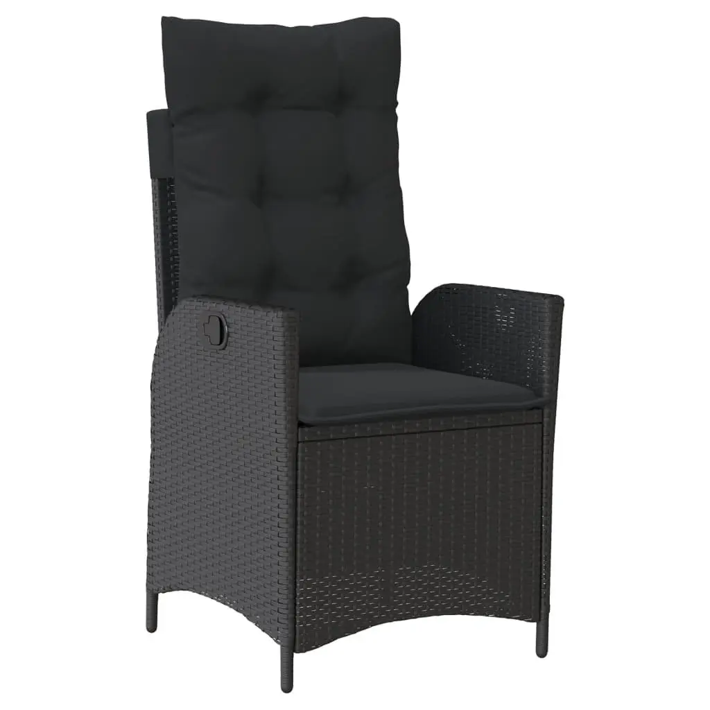5 Piece Outdoor Garden Dining Set Black Poly Rattan Table Chairs Cushions Patio