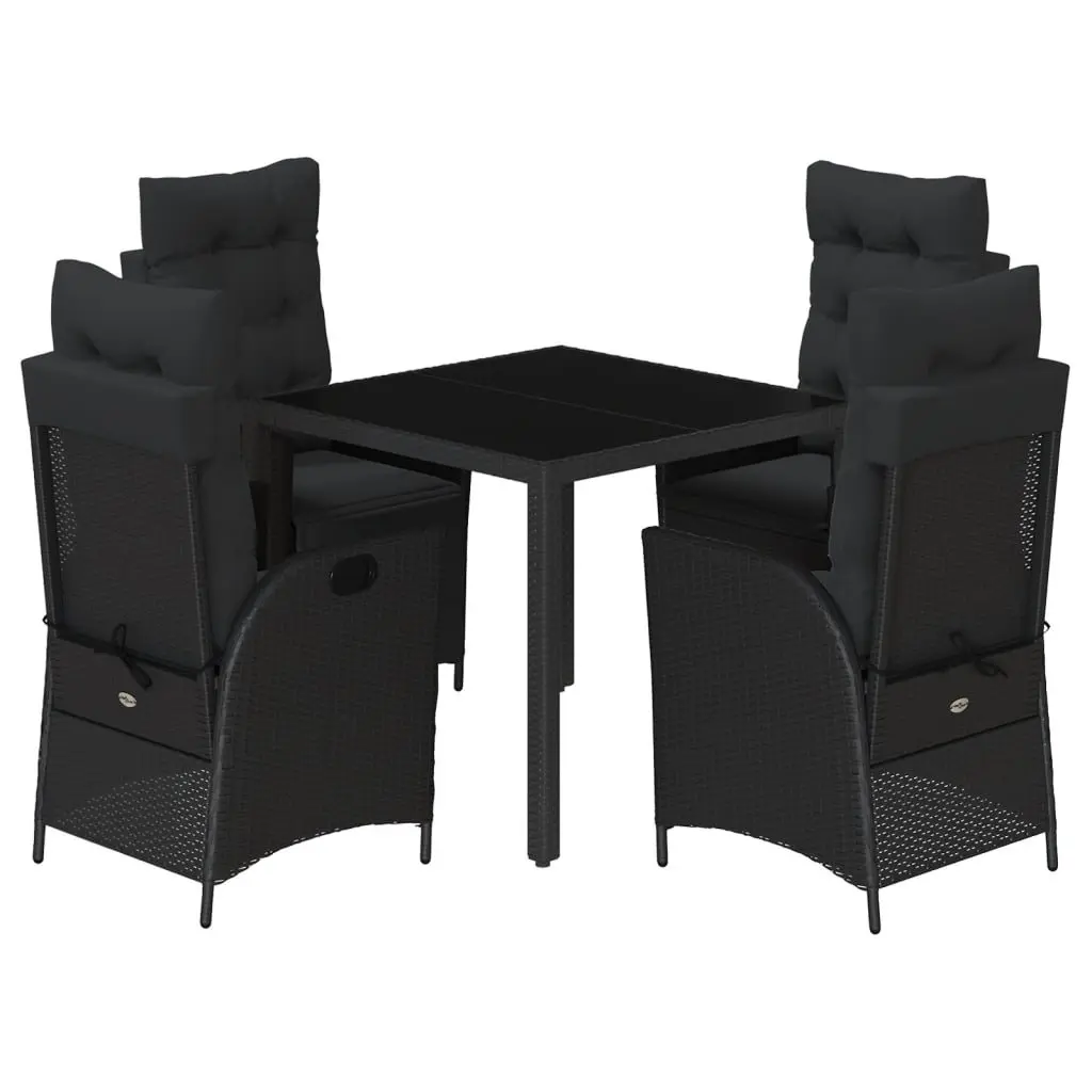 5 Piece Outdoor Dining Set with Cushions Adjustable Backrest Black Garden