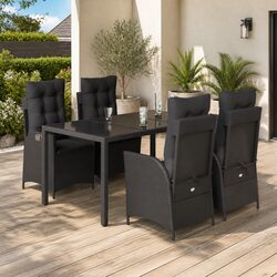 Garden Dining Set 5 Piece Outdoor Furniture Black Poly Rattan Patio Table Chairs