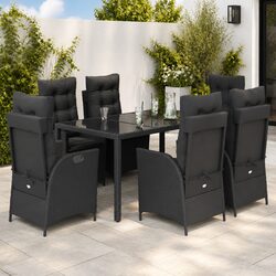 7 Piece Garden Dining Set Outdoor Furniture Black Poly Rattan Table Chairs