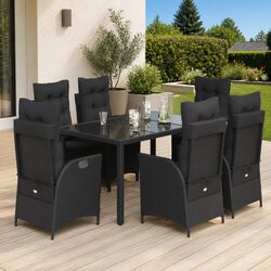 7 Piece Outdoor Dining Set Black Poly Rattan Garden Furniture with Cushions