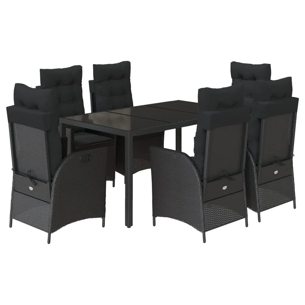 7 Piece Outdoor Dining Set Black Poly Rattan Garden Furniture with Cushions