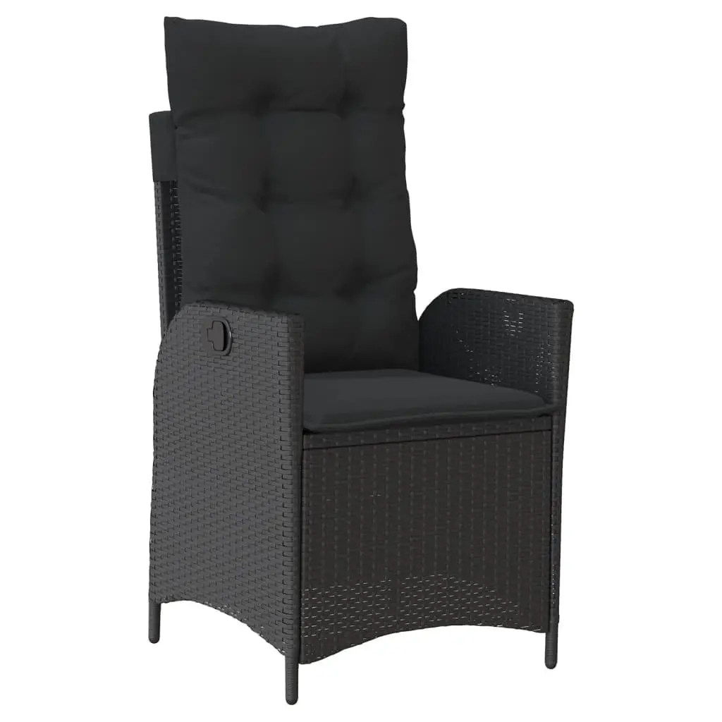 7 Piece Garden Dining Set Outdoor Furniture Black Poly Rattan with Cushions