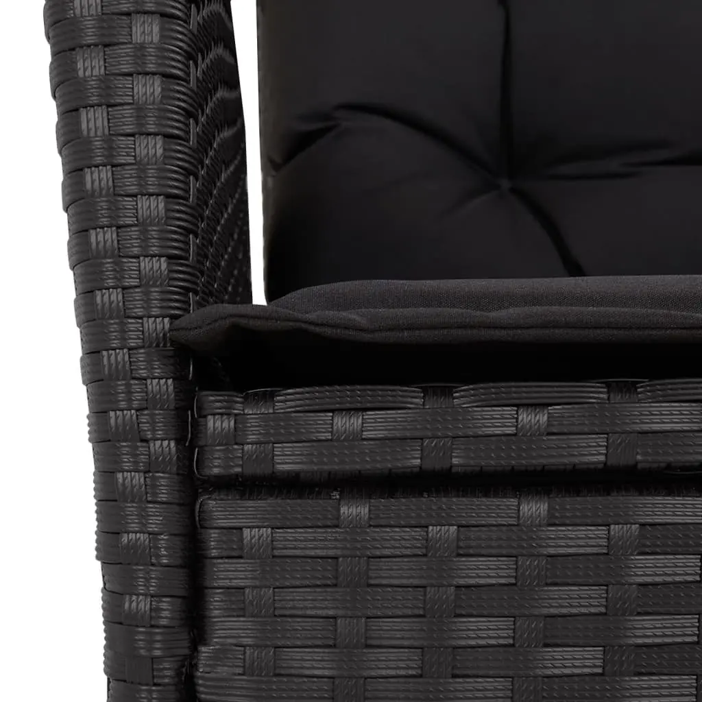 7 Piece Garden Dining Set Outdoor Furniture Black Poly Rattan with Cushions