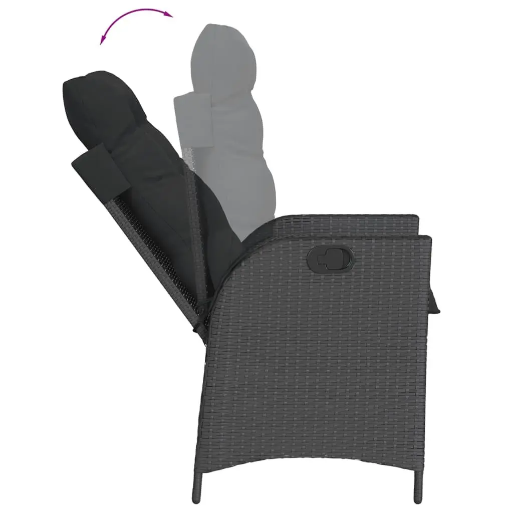 7 Piece Garden Dining Set Outdoor Furniture Black Poly Rattan with Cushions