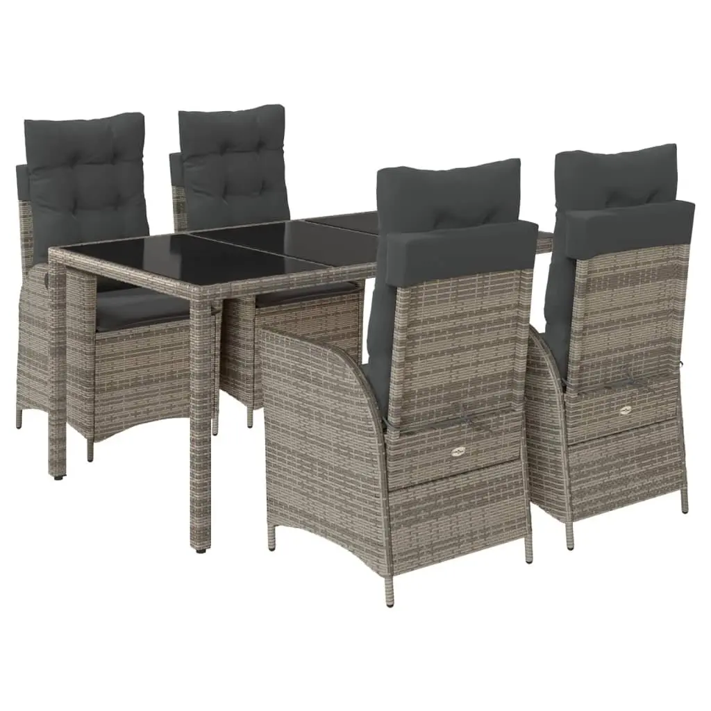 Garden Dining Set 5 Piece Outdoor Furniture Grey Poly Rattan with Adjustable Backrest and Thick Cushions