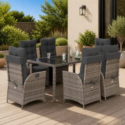 Garden Dining Set 7 Piece Outdoor Furniture with Cushions Grey Poly Rattan