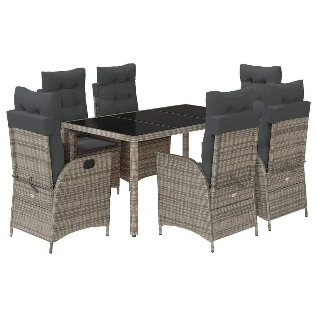 7 Piece Outdoor Dining Set Grey Poly Rattan Garden Patio Furniture with Cushions