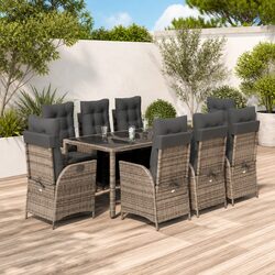 Garden Dining Set 9 Piece Outdoor Furniture Rattan Chairs Table Patio Grey