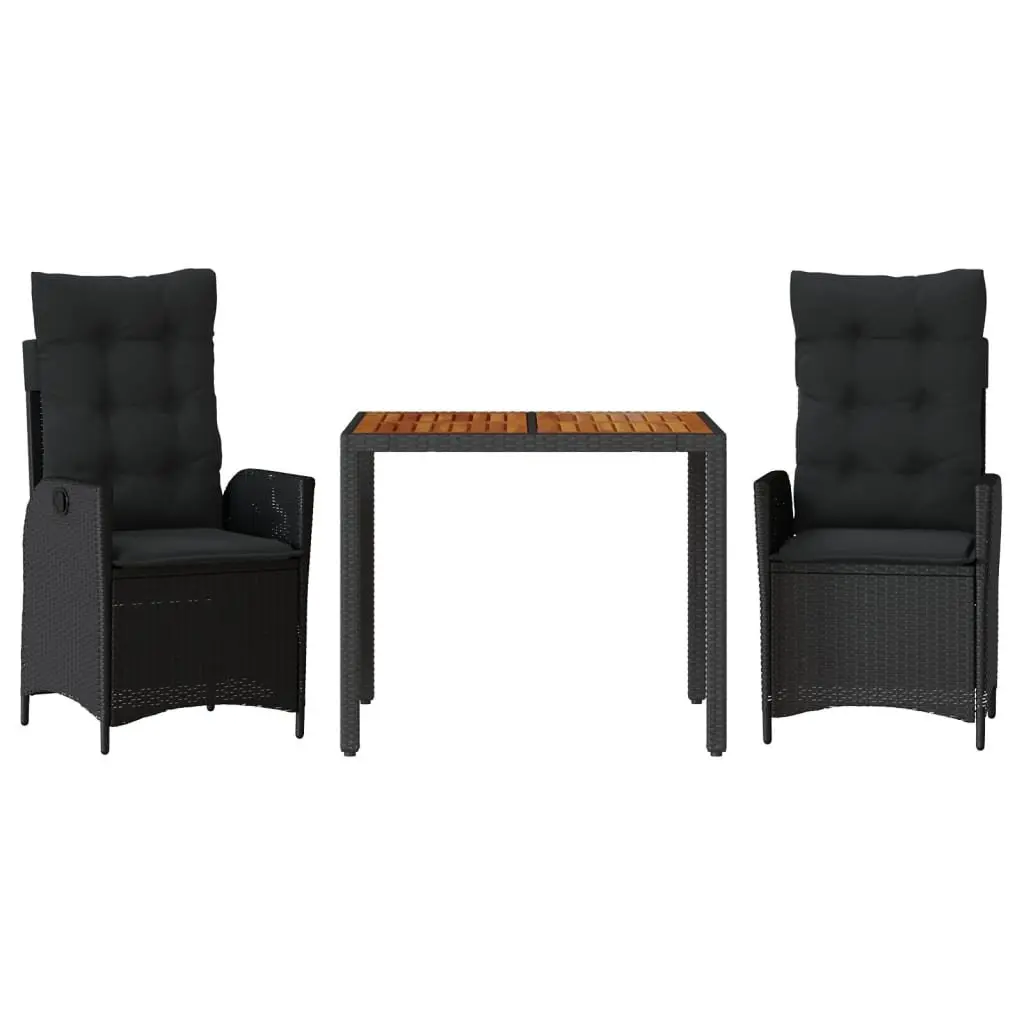 Garden Dining Set 3 Piece Outdoor Patio Furniture with Cushions Black