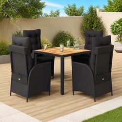 5 Piece Garden Dining Set Outdoor Furniture Black PE Rattan Chairs Table Patio