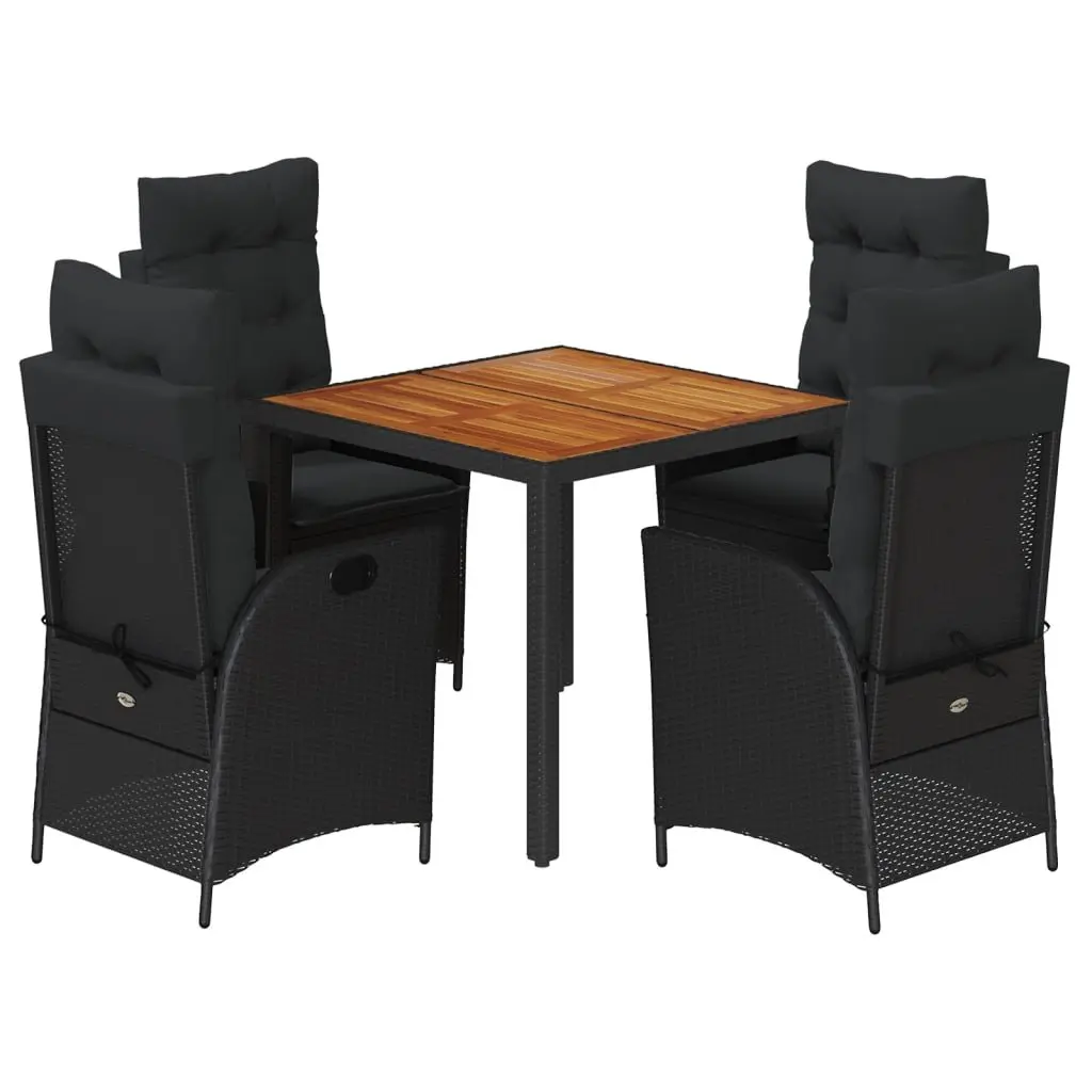 5 Piece Garden Dining Set Outdoor Furniture Black PE Rattan Chairs Table Patio