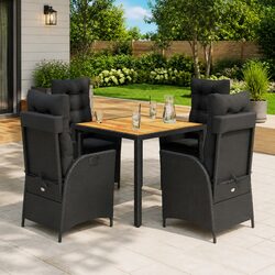 Garden Dining Set 5 Piece Outdoor Furniture Black Poly Rattan with Cushions