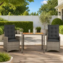Garden Dining Set 3 Piece Outdoor Furniture Patio Table Chairs Cushions Grey