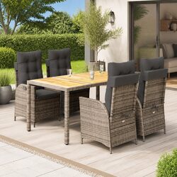 5 Piece Outdoor Dining Set Grey Poly Rattan Garden Furniture with Cushions Patio