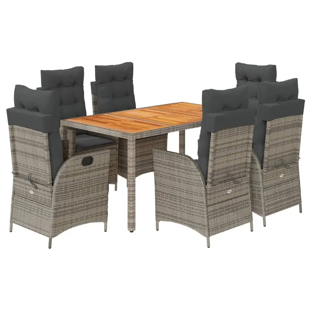 7 Piece Garden Dining Set Outdoor Furniture Patio Table Chairs Grey Poly Rattan